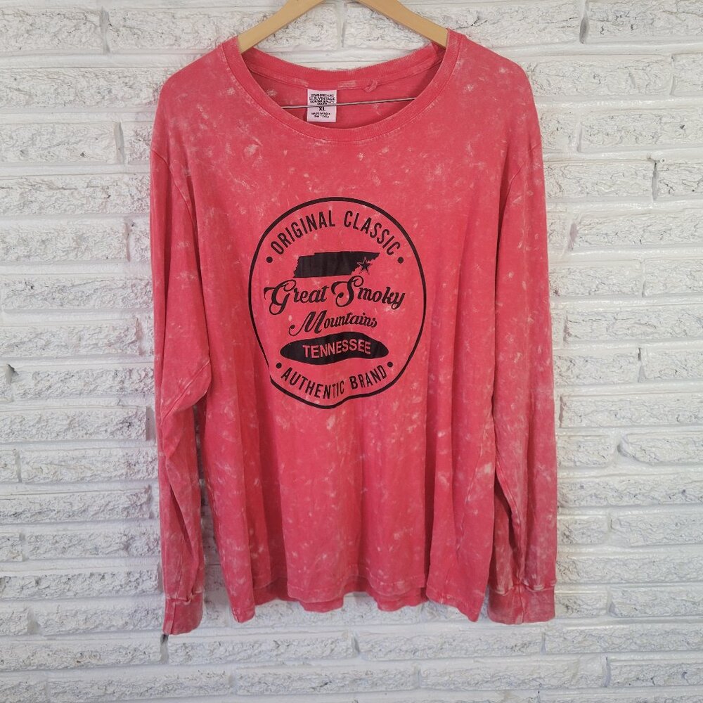 US Vintage Women's XL Pink‎ Tie Dye T-Shirt Great Smoky Mountains TIE37E